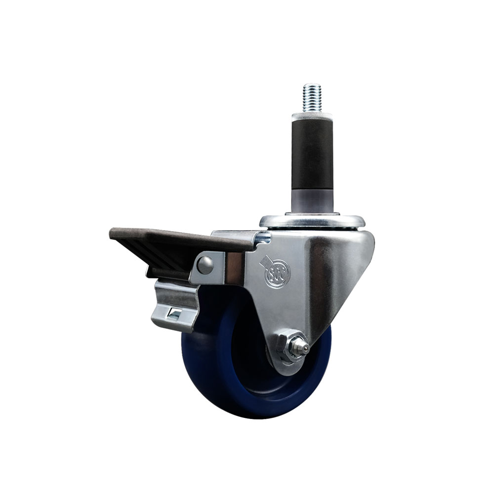 SCC-EX20S314-SPUS-PLB-118 Solid Polyurethane Expanding Stem Swivel Caster with 3 in. Blue Wheel & 1.13 in. Stem & Posi Locking Brake