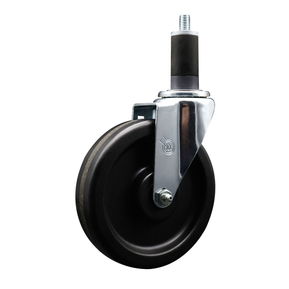 SCC-EX20S615-PHR-114 Phenolic Swivel Expanding Stem Caster with Roller Bearing 6 x 1.5 in. Black Wheel & 1.25 in. Stem