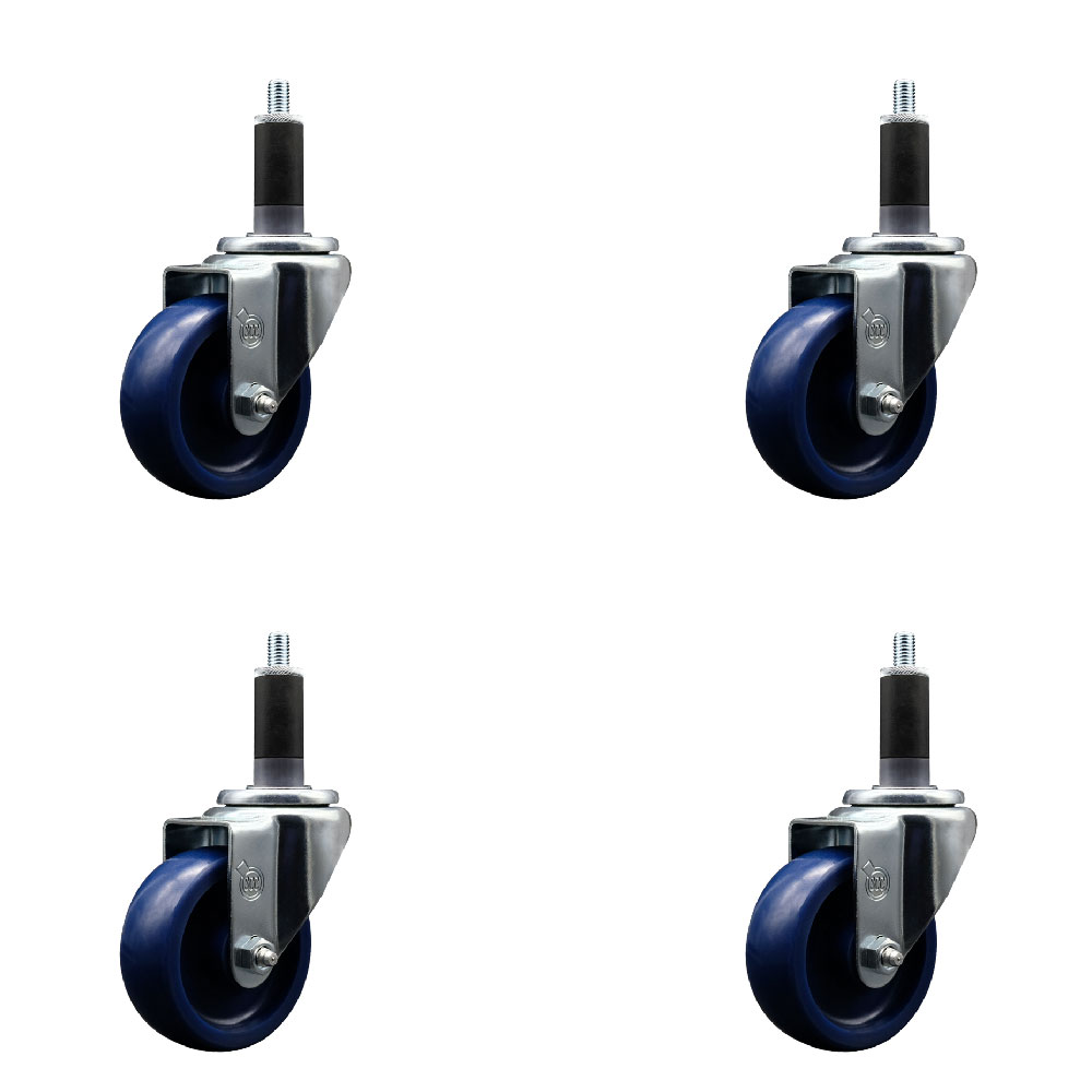 SCC-EX20S3514-SPUS-118-4 Solid Polyurethane Swivel Expanding Stem Caster with 3.5 in. Blue Wheels & 1.13 in. Stems - Set of 4