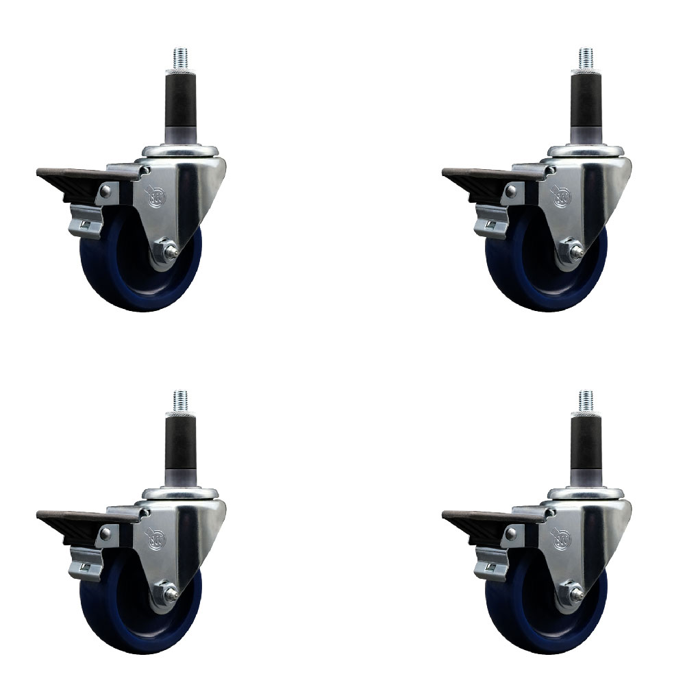 SCC-EX20S3514-SPUS-PLB-118-4 Solid Polyurethane Swivel Expanding Stem Caster with 3.5 in. Blue Wheels & 1.13 in. Stems - Set of 4