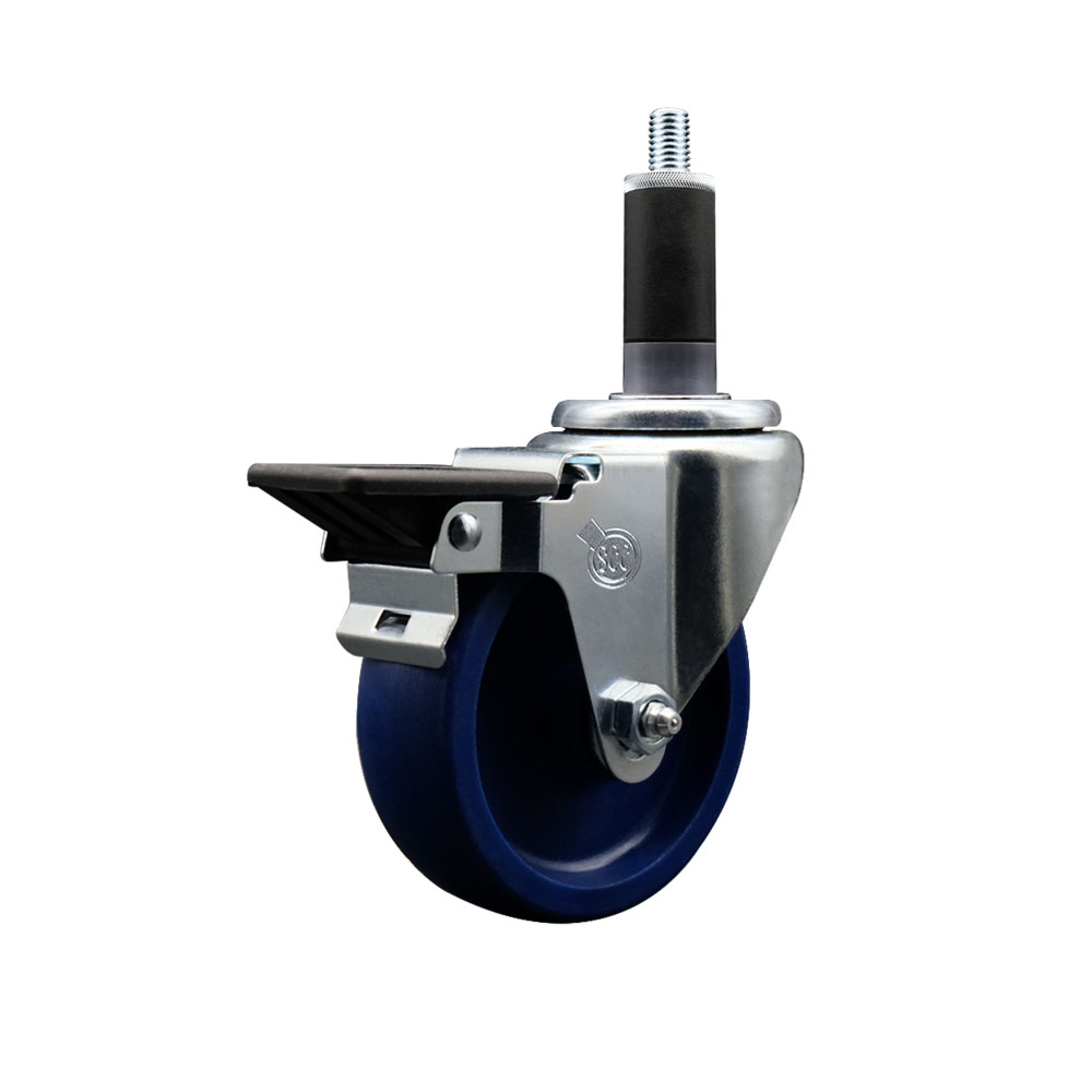 SCC-EX20S414-SPUS-PLB-118 Solid Polyurethane Expanding Stem Swivel Caster with 4 in. Blue Wheel & 1.13 in. Stem & Posi Locking Brake