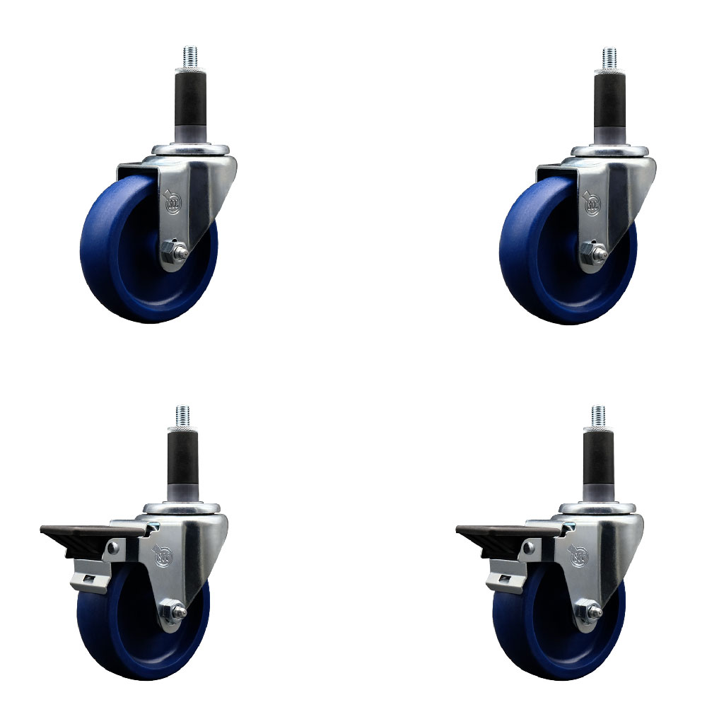 SCC-EX20S414-SPUS-2-PLB-2-118 Solid Polyurethane Swivel Expanding Stem Caster with 4 in. Blue Wheels & 1.13 in. Stems - Set of 4