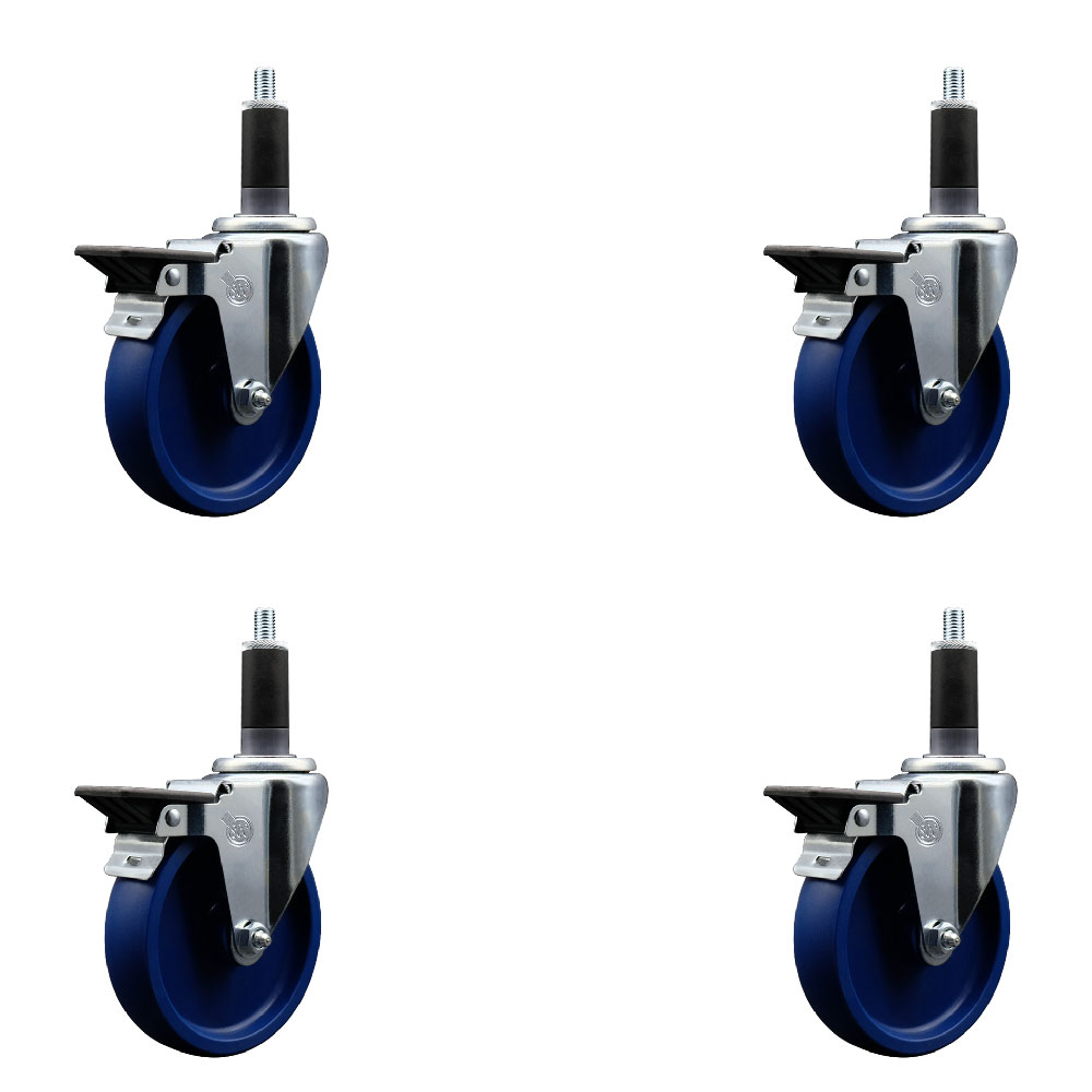 SCC-EX20S514-SPUS-PLB-118-4 Solid Polyurethane Swivel Expanding Stem Caster with 5 in. Blue Wheels & 1.13 in. Stems - Set of 4