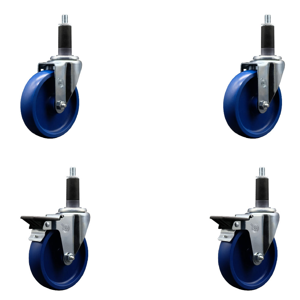 SCC-EX20S514-SPUS-2-PLB-2-118 Solid Polyurethane Swivel Expanding Stem Caster with 5 in. Blue Wheels & 1.13 in. Stems - Set of 4