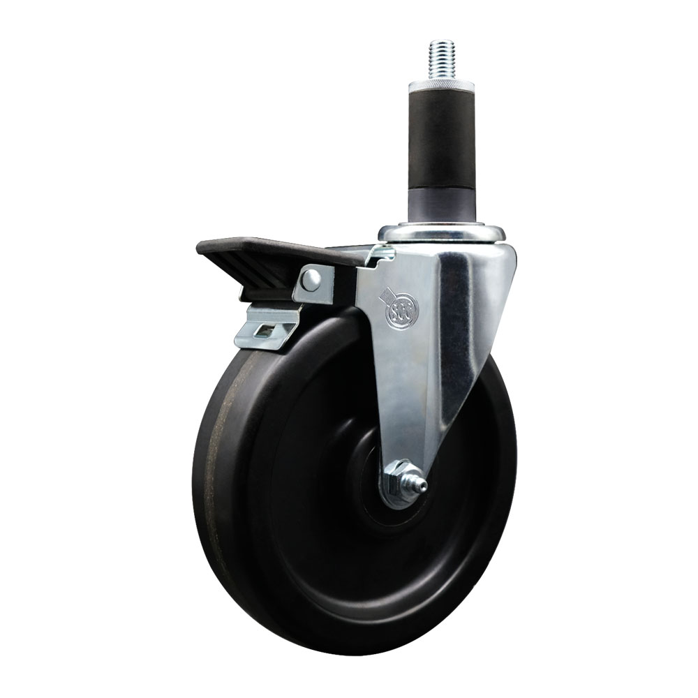 SCC-EX20S615-PHR-PLB-114 Phenolic Swivel Expanding Stem Caster with Roller Bearing 6 x 1.5 in. Black Wheel & 1.25 in. Stem & Posi Locking Brake