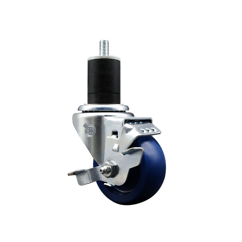 SCC-EX20S314-SPUS-TLB-134 Solid Polyurethane Expanding Stem Swivel Caster with 3 in. Blue Wheel & 1.75 in. Stem & Top Locking Brake