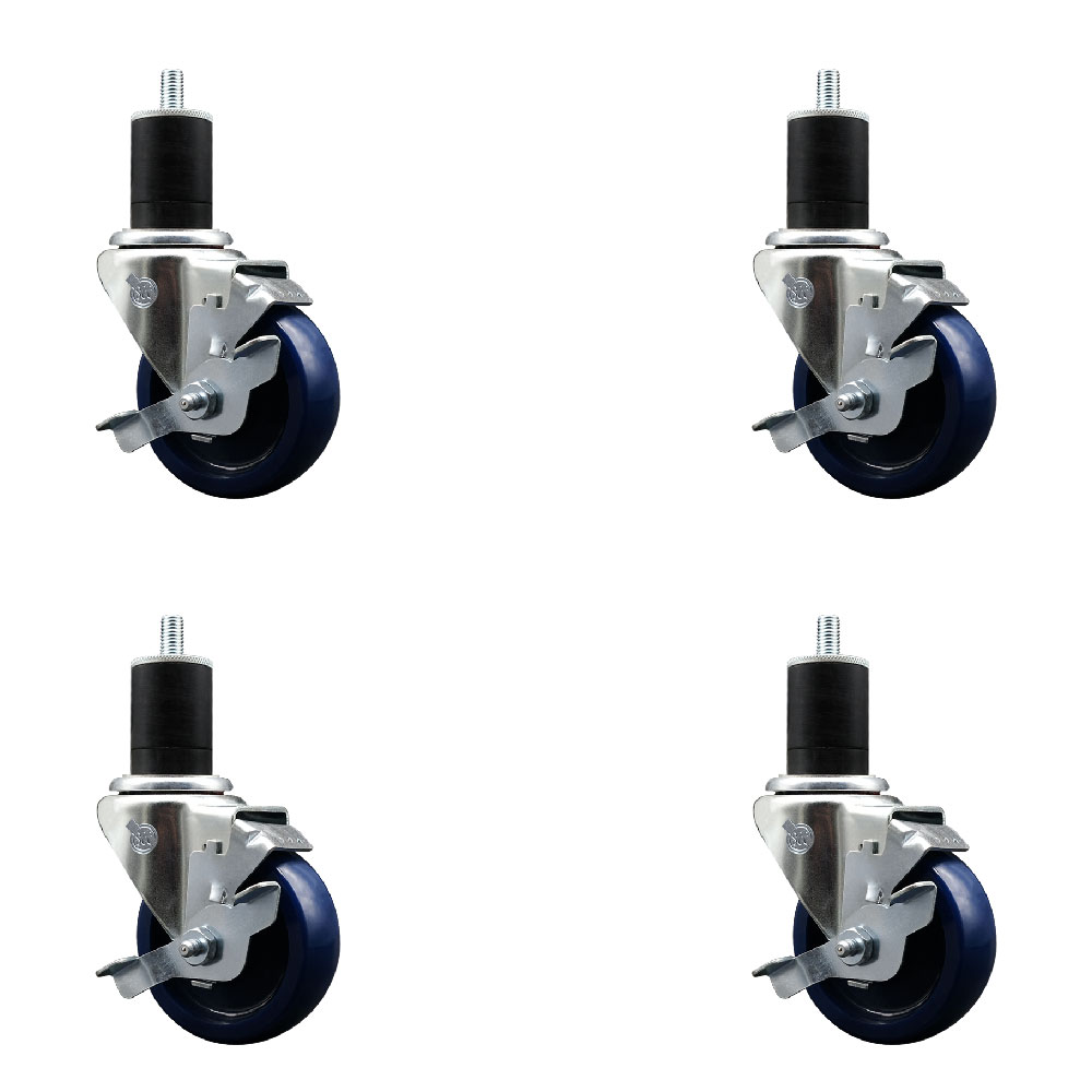 SCC-EX20S3514-SPUS-TLB-134-4 Solid Polyurethane Swivel Expanding Stem Caster with 3.5 in. Blue Wheels & 1.75 in. Stems - Set of 4