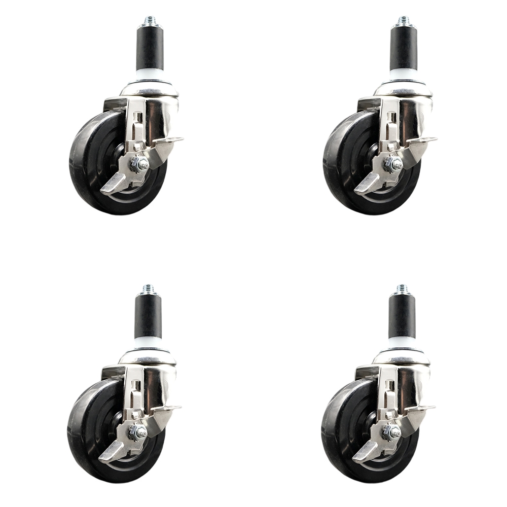 Soft Rubber Swivel Stem Caster with 4 in. Caster Wheels 1.38 in. Expanding Stems 316 Stainless Steel Casters - Set of 4
