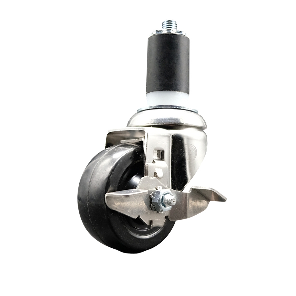 Soft Rubber Swivel Stem Caster with 3 in. Black Caster Wheel & Top Lock Brake 1.5 in. Expanding Stem 316 Stainless Steel Caster