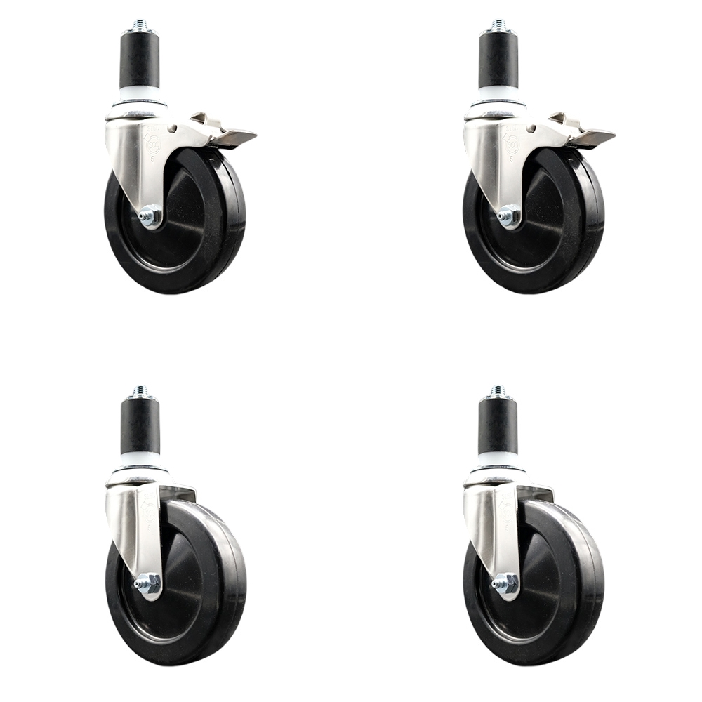 Soft Rubber Swivel Stem Caster with 5 in. Caster Wheels 1.63 in. Expanding Stem 316 Stainless Steel Casters - Set of 4