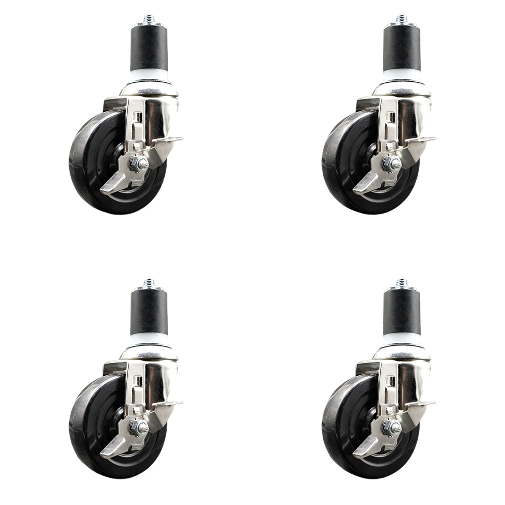 Soft Rubber Swivel Stem Caster with 4 in. Caster Wheels 1.75 in. Expanding Stems 316 Stainless Steel Casters - Set of 4