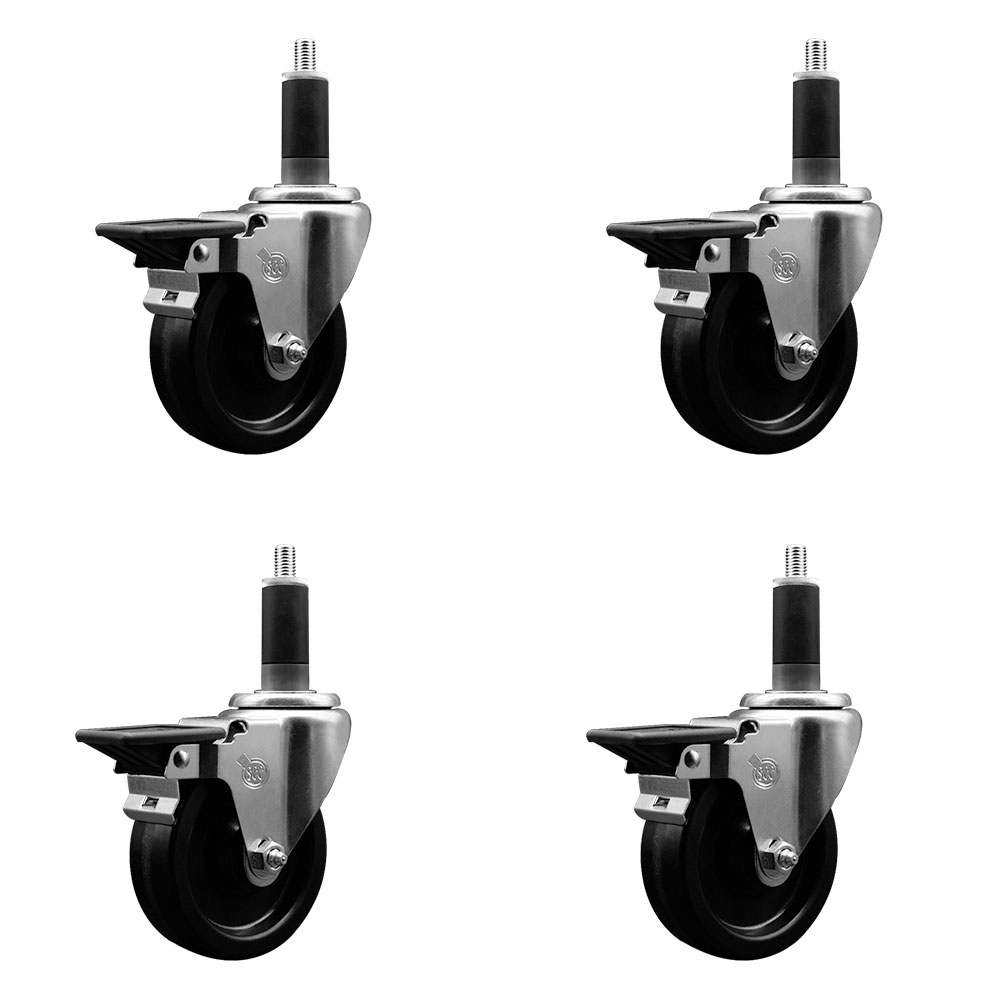 SCC-EX20S414-PHR-PLB-118-4 Phenolic Swivel Expanding Stem Caster with Roller Bearings 4 x 1.25 in. Black Wheels & 1.13 in. Stems - Set of 4