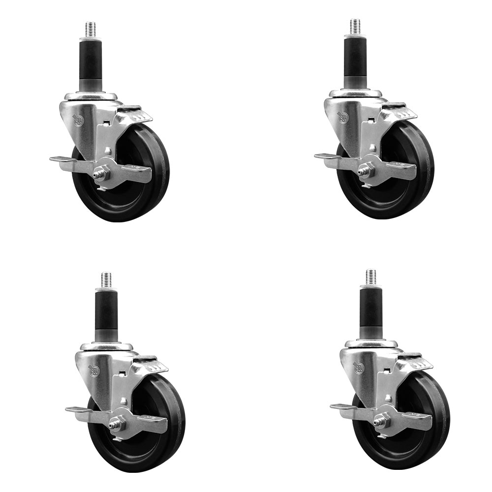 SCC-EX20S414-PHR-TLB-118-4 Phenolic Swivel Expanding Stem Caster with Roller Bearings 4 x 1.25 in. Black Wheels & 1.13 in. Stems - Set of 4