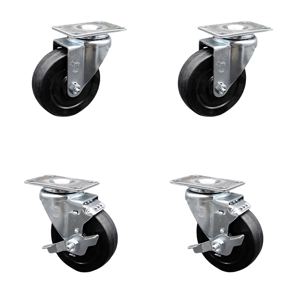 Swivel Caster - Soft Rubber Wheel - Set of 4 - 800 lbs Capacity