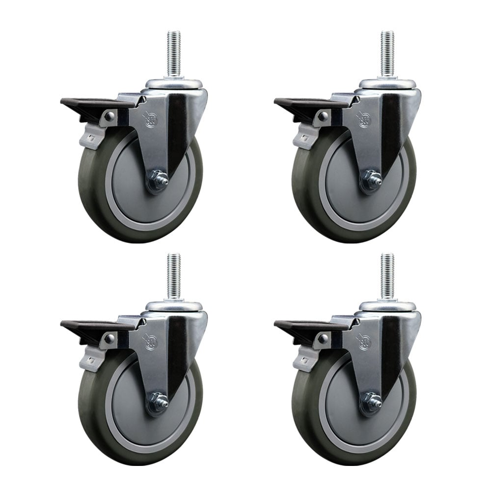 SCC-TS20S514-PPUB-PLB-58212-4 Polyurethane Swivel Threaded Stem Caster with 5 x 1.25 in. Gray Wheels & 0.63 in. Stems - Set of 4