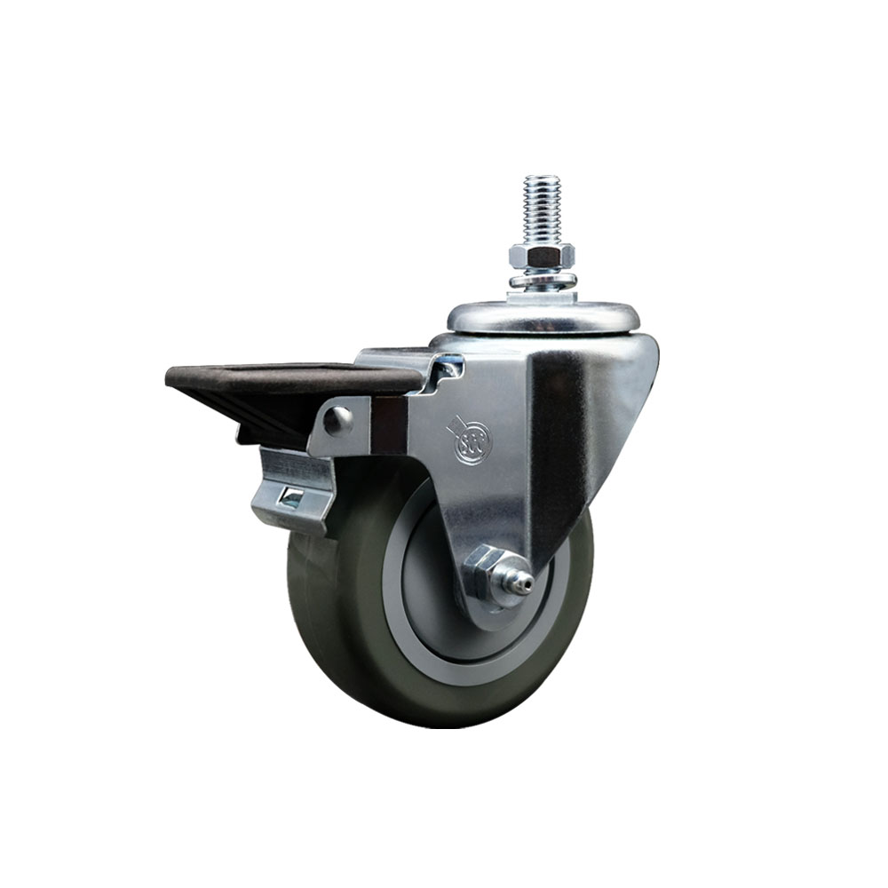 SCC-TS20S3514-PPUB-PLB-M1015 Polyurethane Swivel Threaded Stem Caster with 3.5 x 1.25 in. gray Wheel & 10 mm Stem & Posi Locking Brake