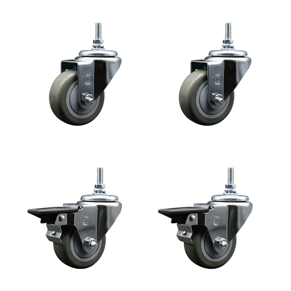 SCC-TS20S314-PPUB-M1215-2-PLB-2 Polyurethane Swivel Threaded Stem Caster with 3 x 1.25 in. Gray Wheels & 12 mm Stems - Set of 4