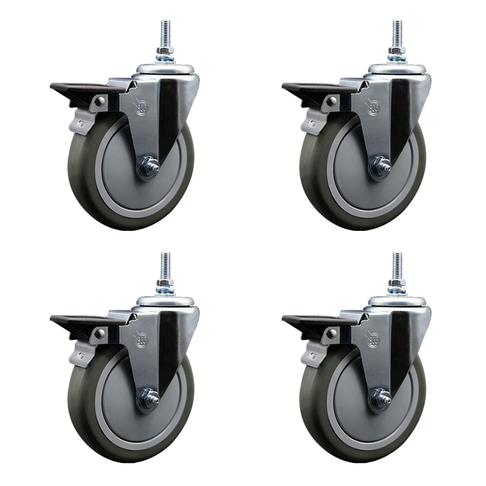 SCC-TS20S514-PPUB-PLB-M1215-4 Polyurethane Swivel Threaded Stem Caster with 5 x 1.25 in. Gray Wheels & 12 mm Stems - Set of 4