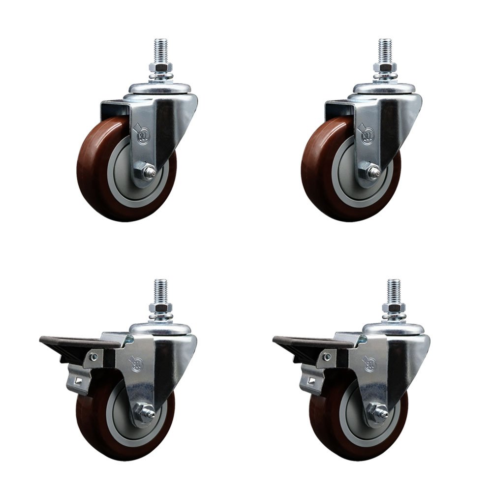 SCC-TS20S3514-PPUB-MRN-121315-2-PLB2 Polyurethane Swivel Threaded Stem Caster with 3.5 x 1.25 in. Maroon Wheels & 0.5 in. Stems - Set of 4
