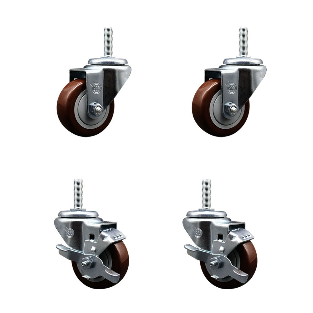 SCC-TS20S314-PPUB-MRN-34212-2-TLB-2 Polyurethane Swivel Threaded Stem Caster with 3 x 1.25 in. Maroon Wheels & 0.75 in. Stems - Set of 4