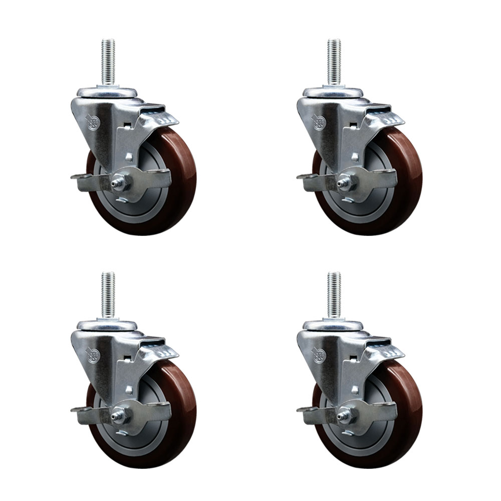 SCC-TS20S414-PPUB-MRN-TLB-34212-4 Polyurethane Swivel Threaded Stem Caster with 4 x 1.25 in. Maroon Wheels & 0.75 in. Stems - Set of 4