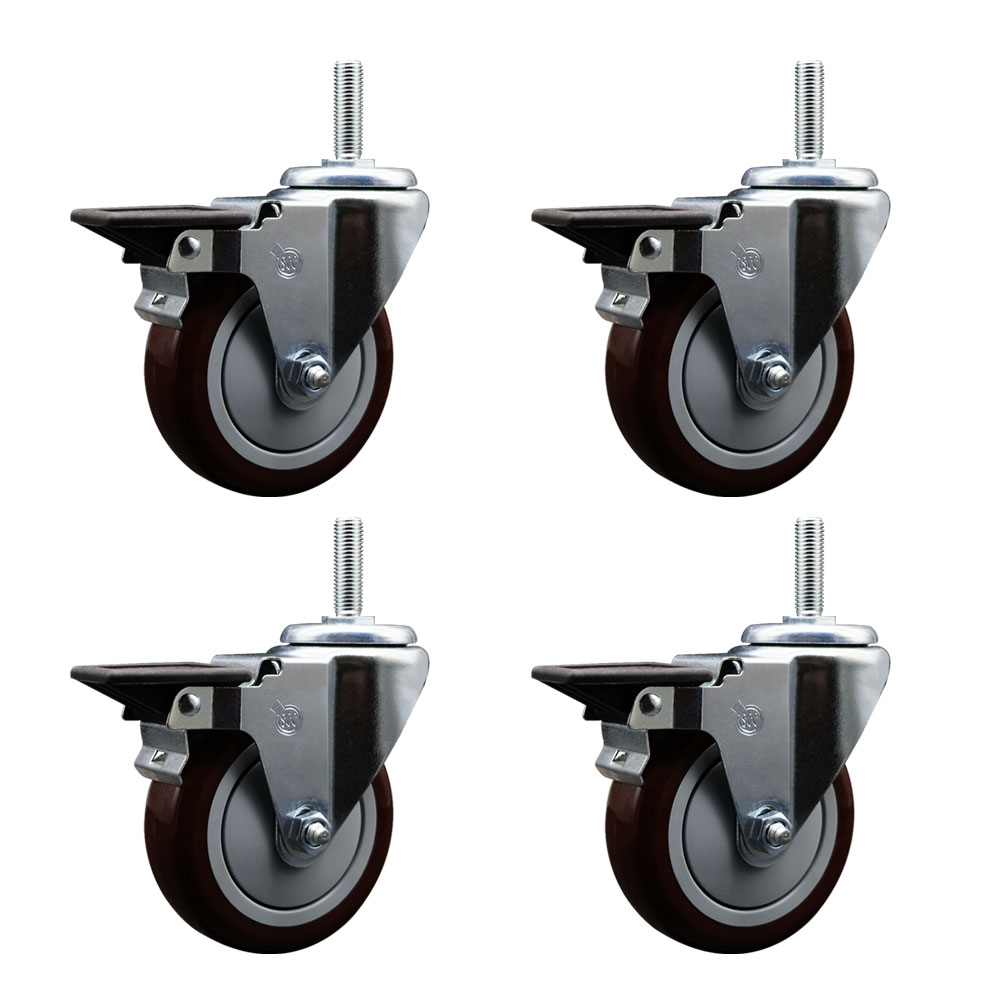 SCC-TS20S514-PPUB-MRN-PLB-34212-4 Polyurethane Swivel Threaded Stem Caster with 5 x 1.25 in. Maroon Wheels & 0.75 in. Stems - Set of 4