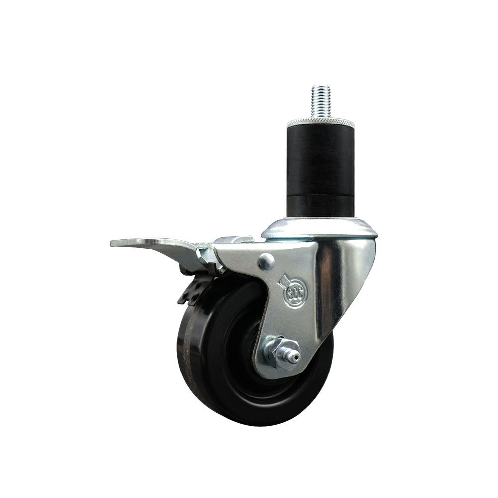 SCC-EXTTL20S314-PHR-134 Phenolic Swivel Expanding Stem Caster with Roller Bearing 3 x 1.25 in. Black Wheel & 1.75 in. Stem & Total Locking Brake