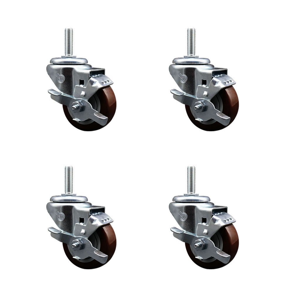 SCC-TS20S314-PPUB-MRN-TLB-58212-4 Polyurethane Swivel Threaded Stem Caster with 3 x 1.25 in. Maroon Wheels & 0.63 in. Stems - Set of 4