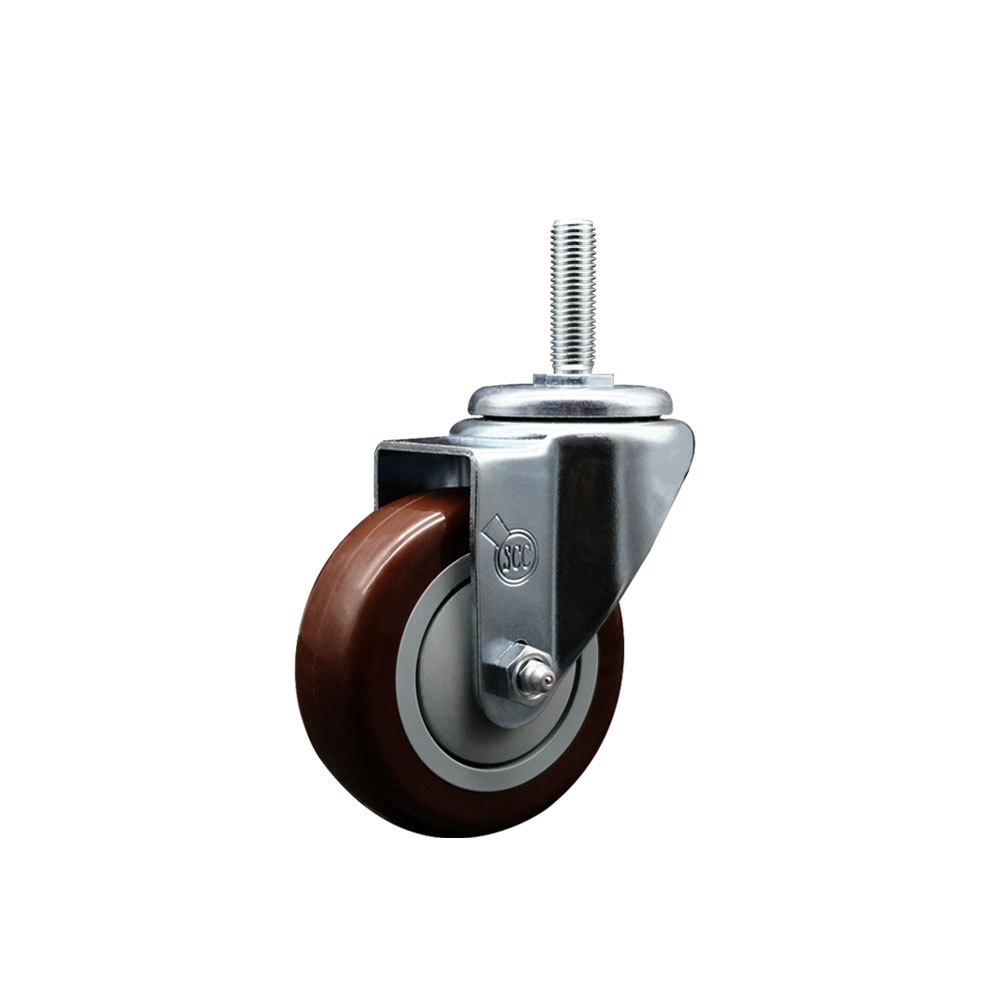 SCC-TS20S3514-PPUB-MRN-58212 Polyurethane Swivel Threaded Stem Caster with 3.5 x 1.25 in. Maroon Wheel & 0.63 in. Stem