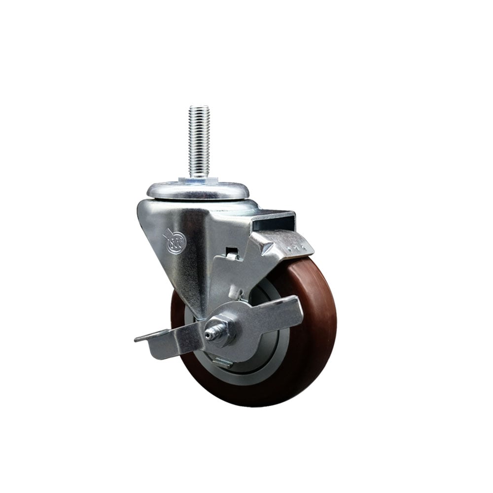 SCC-TS20S3514-PPUB-MRN-TLB-58212 Polyurethane Swivel Threaded Stem Caster with 3.5 x 1.25 in. Maroon Wheel & 0.63 in. Stem & Top Locking Brake