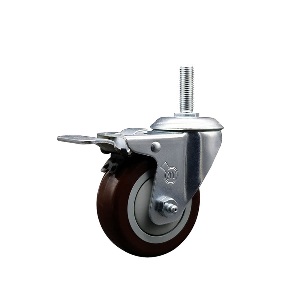 SCC-TSTTL20S3514-PPUB-MRN-58212 Polyurethane Swivel Threaded Stem Caster with 3.5 x 1.25 in. Maroon Wheel & 0.63 in. Stem & Total Locking Brake