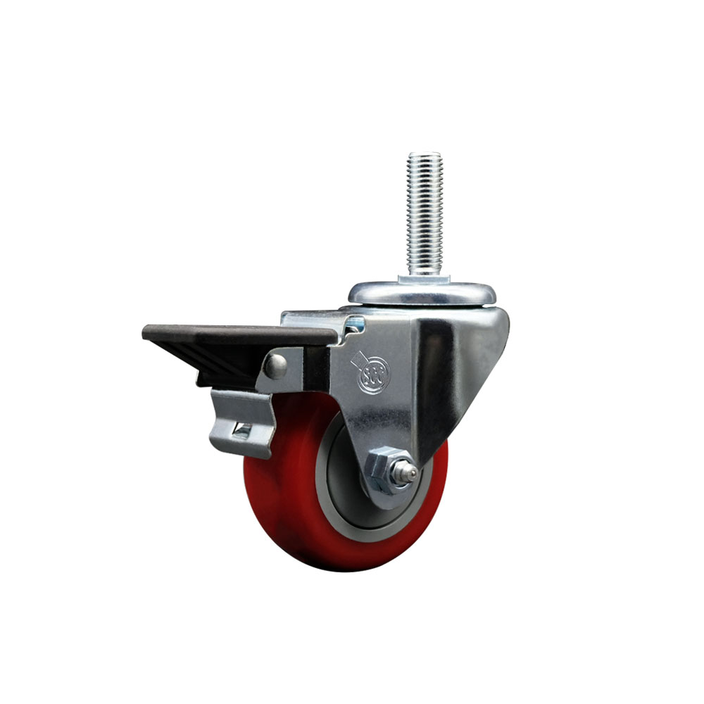 SCC-TS20S314-PPUB-RED-PLB-34212 Polyurethane Swivel Threaded Stem Caster with 3 x 1.25 in. Red Wheel & 0.75 in. Stem & Posi Locking Brake