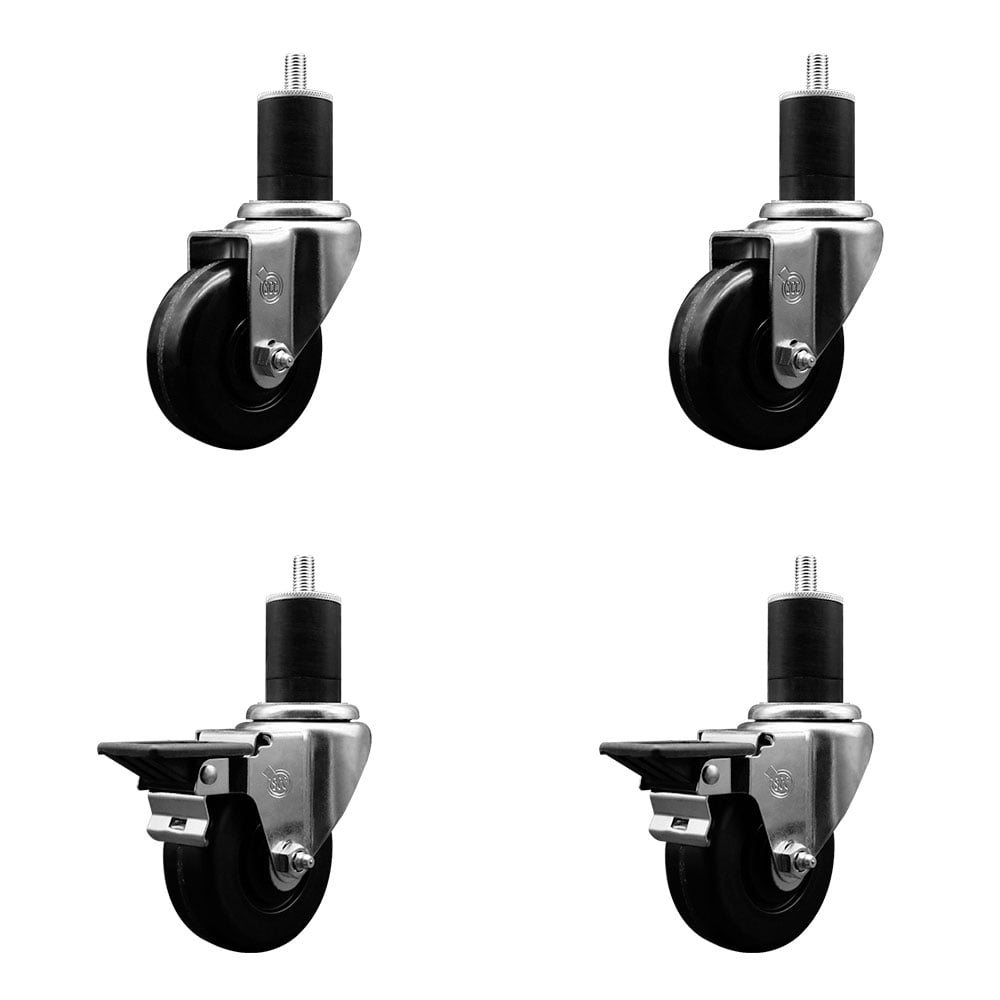 SCC-EX20S3514-PHR-2-PLB-2-134 Phenolic Swivel Expanding Stem Caster with Roller Bearings 3.5 x 1.25 in. Black Wheels & 1.75 in. Stems - Set of 4