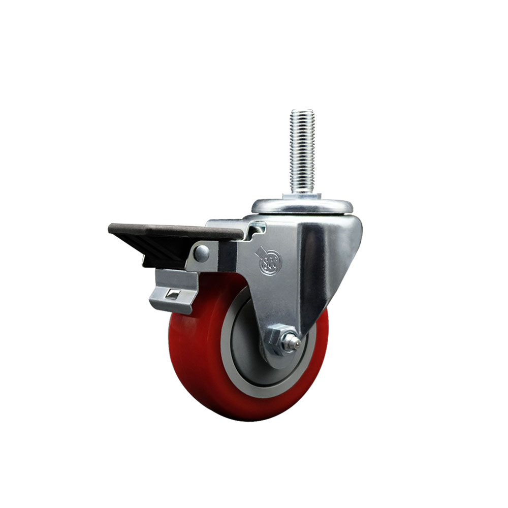 SCC-TS20S3514-PPUB-RED-PLB-58212 Polyurethane Swivel Threaded Stem Caster with 3.5 x 1.25 in. Red Wheel & 0.63 in. Stem & Posi Locking Brake