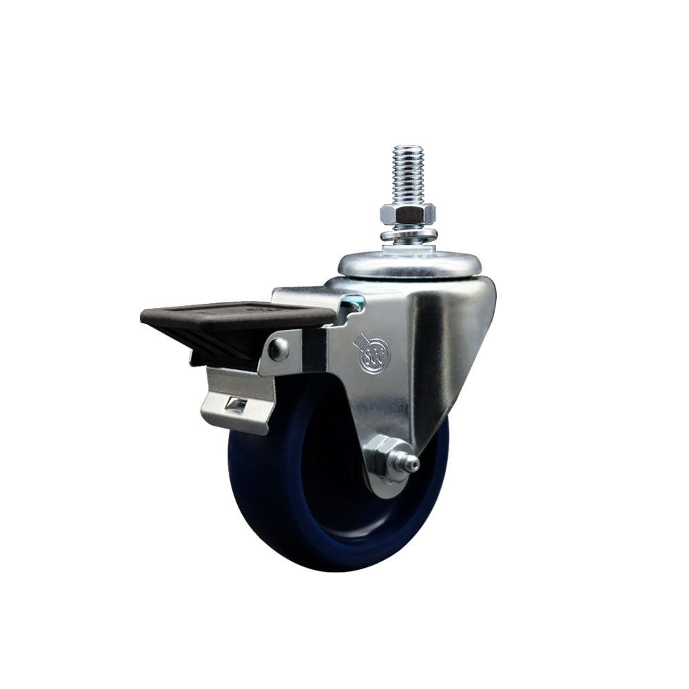 SCC-TS20S3514-SPUS-PLB-121315 Solid Polyurethane Swivel Threaded Stem Caster with 3.5 x 1.25 in. Blue Wheel & 0.5 in. Stem & Posi Locking Brake