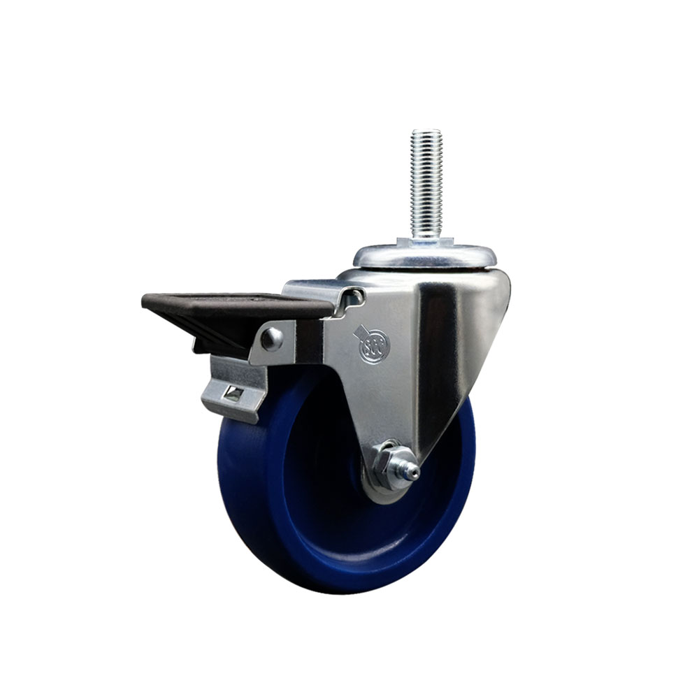 SCC-TS20S414-SPUS-PLB-34212 Solid Polyurethane Swivel Threaded Stem Caster with 4 x 1.25 in. Blue Wheel & 0.75 in. Stem & Posi Locking Brake