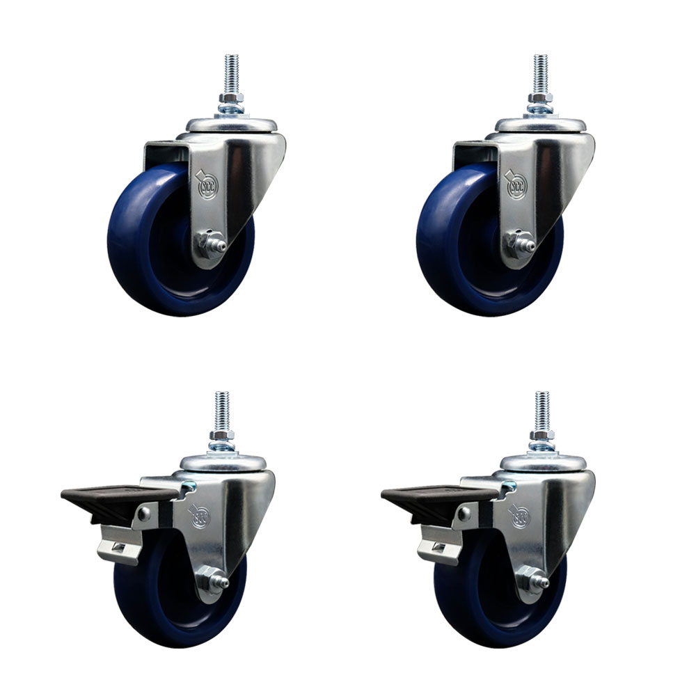 SCC-TS20S3514-SPUS-381615-2-PLB-2 Solid Polyurethane Swivel Threaded Stem Caster with 3.5 x 1.25 in. Blue Wheels & 0.38 in. Stems - Set of 4