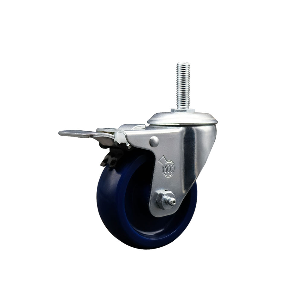SCC-TSTTL20S3514-SPUS-58212 Solid Polyurethane Swivel Threaded Stem Caster with 3.5 x 1.25 in. Blue Wheel & 0.63 in. Stem & Total Locking Brake