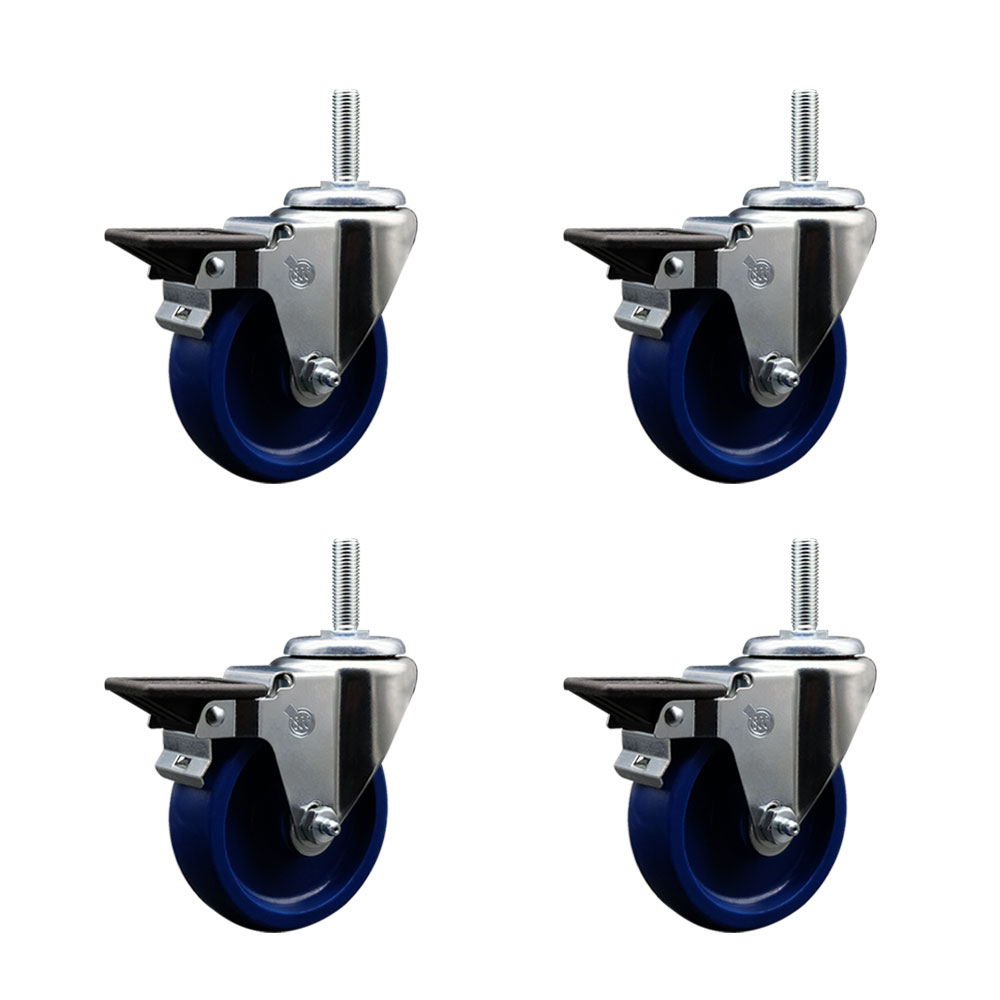 SCC-TS20S414-SPUS-PLB-58212-4 Solid Polyurethane Swivel Threaded Stem Caster with 4 x 1.25 in. Blue Wheels & 0.63 in. Stems - Set of 4