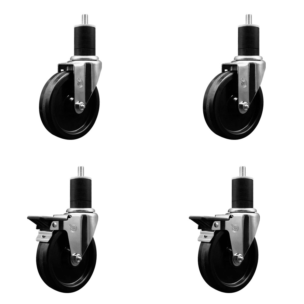 SCC-EX20S514-PHR-2-PLB-2-134 Phenolic Swivel Expanding Stem Caster with Roller Bearings 5 x 1.25 in. Black Wheels & 1.75 in. Stems - Set of 4