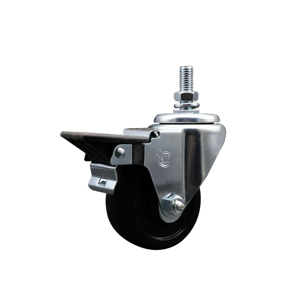 SCC-TS20S314-SRS-PLB-121315 Soft Rubber Swivel Threaded Stem Caster with 3 x 1.25 in. Black Wheel & 0.5 in. Stem & Posi Locking Brake