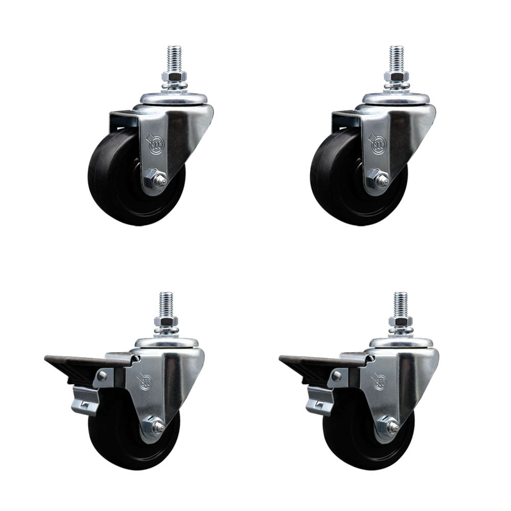 SCC-TS20S314-SRS-121315-2-PLB-2 Soft Rubber Swivel Threaded Stem Caster with 3 x 1.25 in. Black Wheels & 0.5 in. Stems - Set of 4