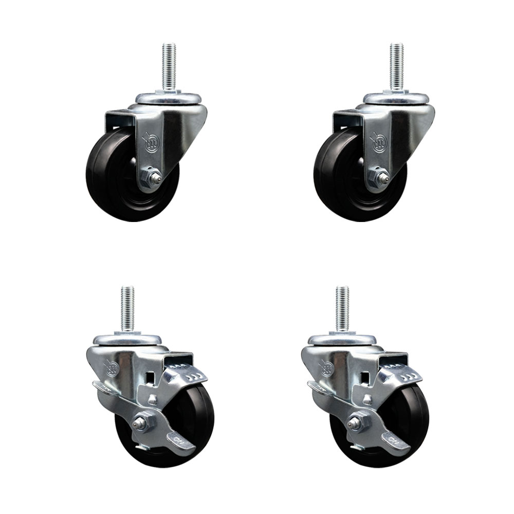 SCC-TS20S314-SRS-34212-2-TLB-2 Soft Rubber Swivel Threaded Stem Caster with 3 x 1.25 in. Black Wheels & 0.75 in. Stems - Set of 4