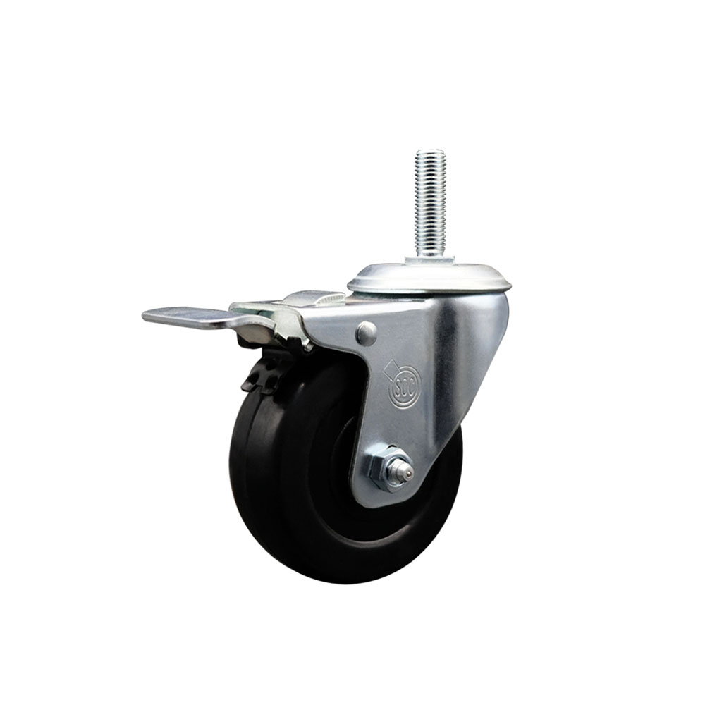 SCC-TSTTL20S3514-SRS-58212 Soft Rubber Swivel Threaded Stem Caster with 3.5 x 1.25 in. Black Wheel & 0.63 in. Stem & Total Locking Brake