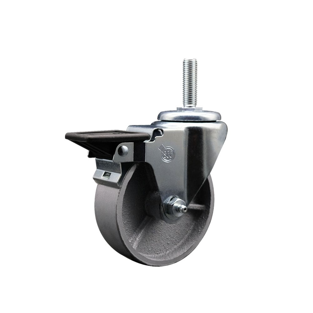 SCC-TS20S414-SSS-PLB-34212 Semi Steel Cast Iron Swivel Threaded Stem Caster with 4 x 1.25 in. Silver Wheel & 0.75 in. Stem & Posi Locking Brake