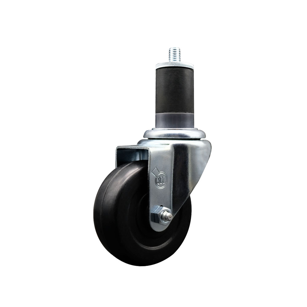 SCC-EX20S3514-SRS-158 Soft Rubber Expanding Stem Swivel Caster with 3.5 in. Black Wheel & 1.63 in. Stem