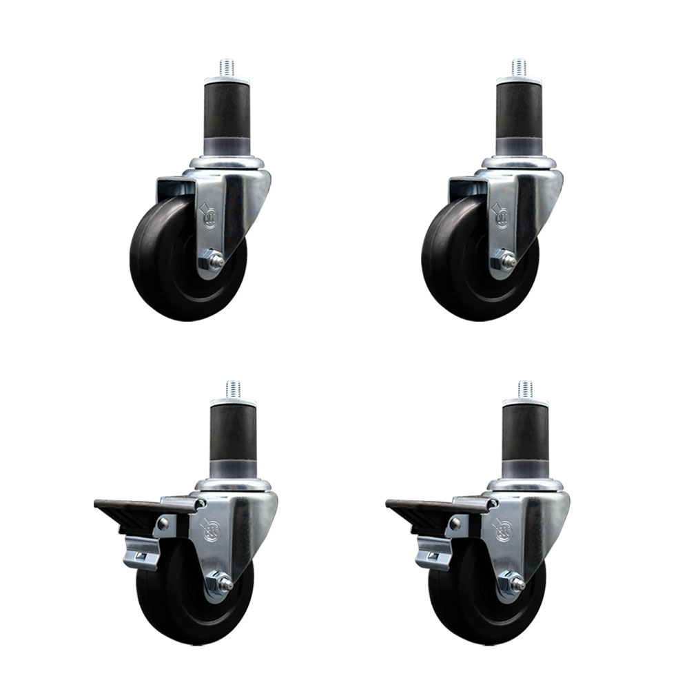 SCC-EX20S3514-SRS-2-PLB-2-158 Soft Rubber Swivel Expanding Stem Caster with 3.5 in. Black Wheels & 1.63 in. Stems - Set of 4