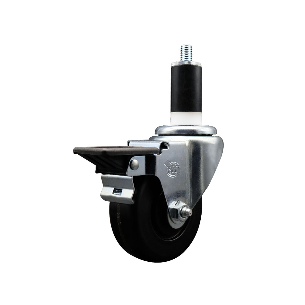 SCC-EX20S3514-PHR-PLB-138 Phenolic Swivel Expanding Stem Caster with Roller Bearing 3.5 x 1.25 in. Black Wheel & 1.38 in. Stem & Posi Locking Brake