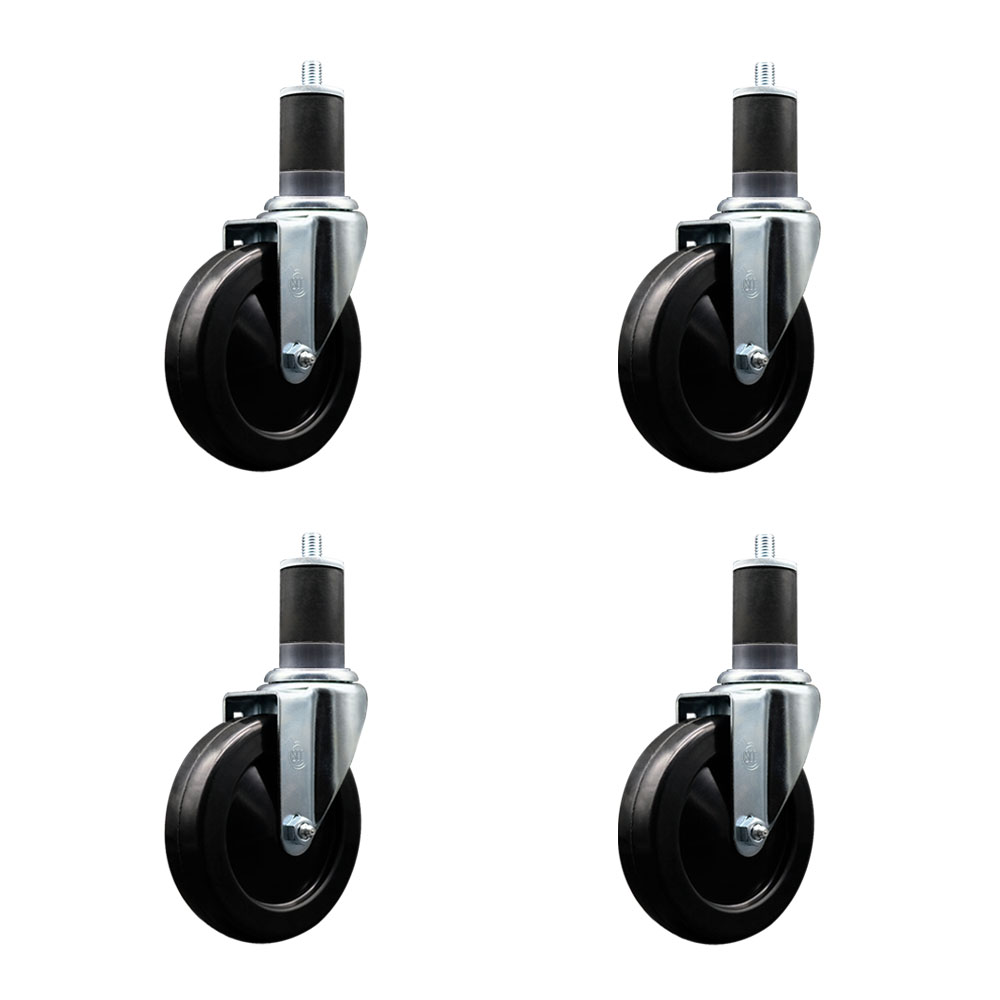 SCC-EX20S514-SRS-158-4 Soft Rubber Swivel Expanding Stem Caster with 5 in. Black Wheels & 1.63 in. Stems - Set of 4