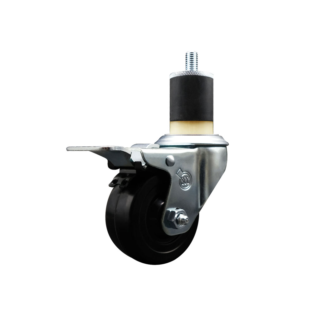 SCC-EXTTL20S314-SRS-178 Soft Rubber Expanding Stem Swivel Caster with 3 in. Black Wheel & 1.87 in. Stem & Total Locking Brake